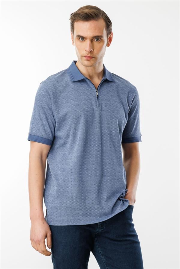 Erkek Fermuarlı Jakarlı T-shirt Lacivert