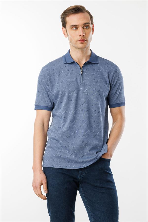 Erkek Fermuarlı Jakarlı T-shirt Lacivert