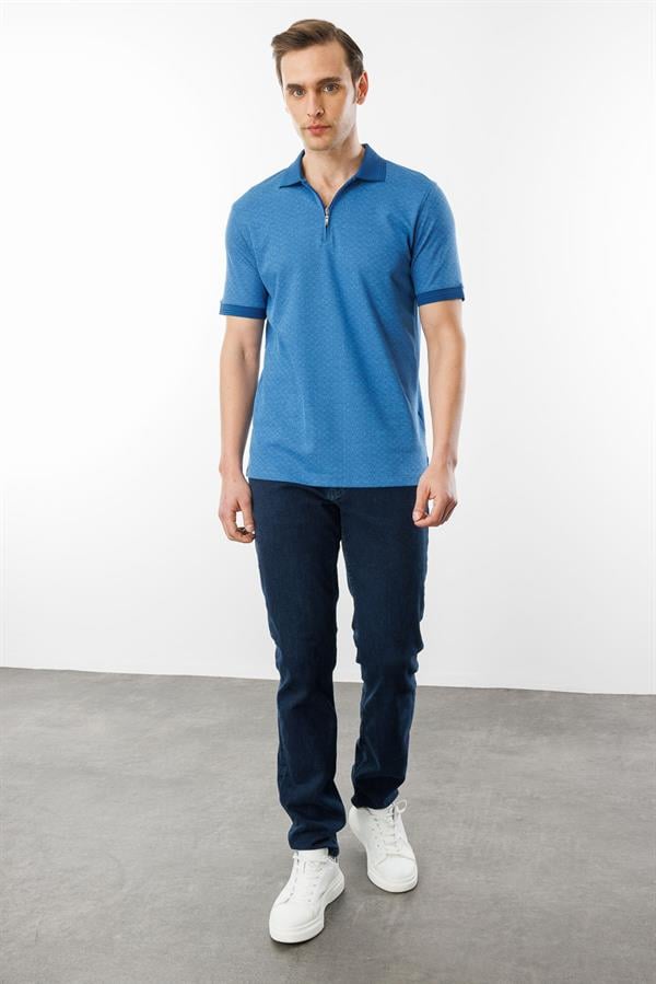 Erkek Fermuarlı Jakarlı T-shirt Saks