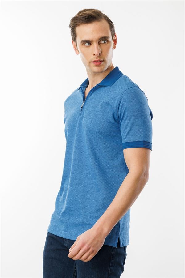 Erkek Fermuarlı Jakarlı T-shirt Saks