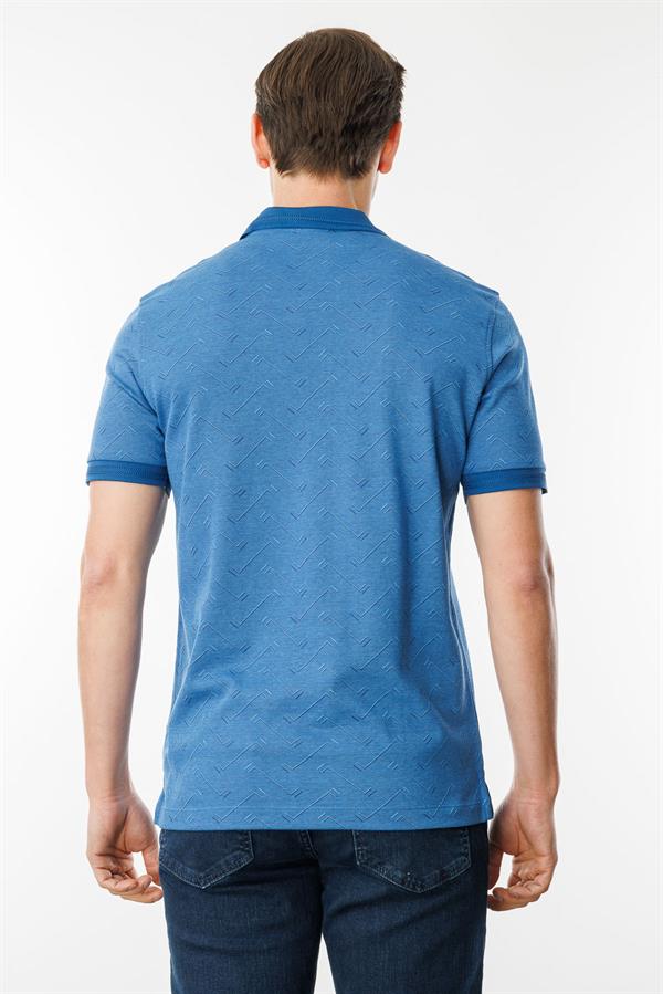 Erkek Fermuarlı Jakarlı T-shirt Saks