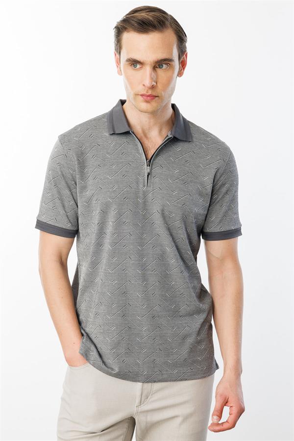 Erkek Fermuarlı Jakarlı T-shirt Siyah