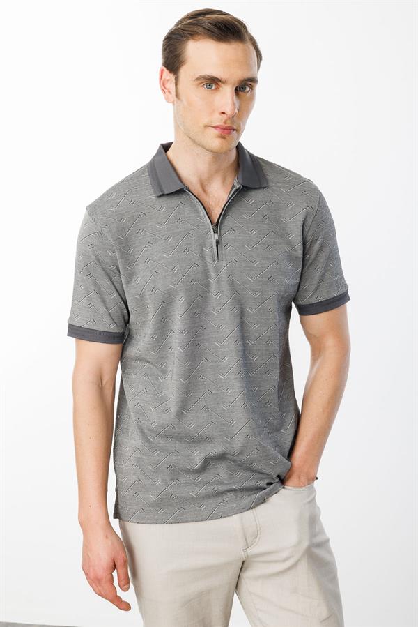 Erkek Fermuarlı Jakarlı T-shirt Siyah