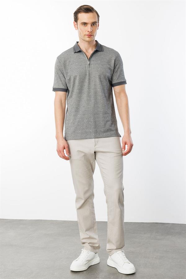 Erkek Fermuarlı Jakarlı T-shirt Siyah