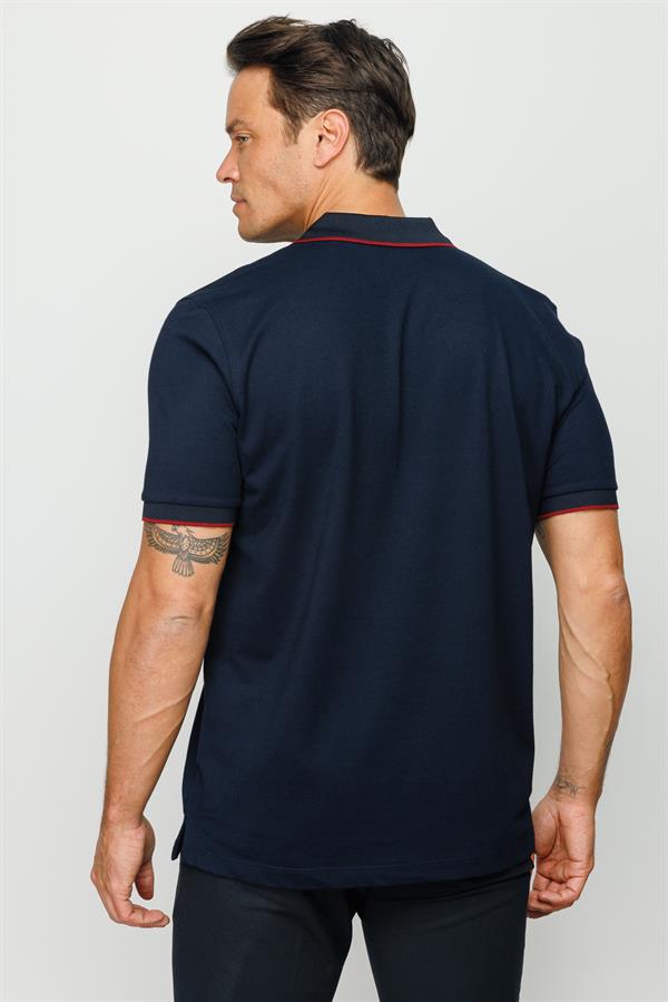 Мужская футболка с вырезом поло на молнии темно синяя 