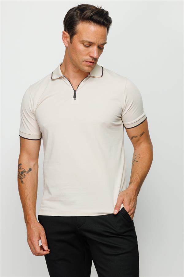 Мужская футболка с вырезом поло на молнии серая 