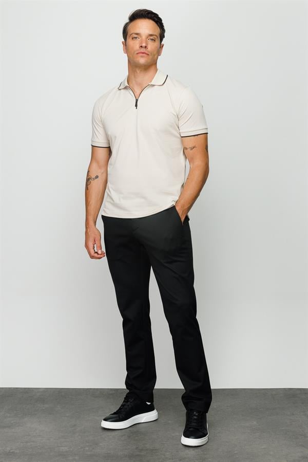 Мужская футболка с вырезом поло на молнии серая 