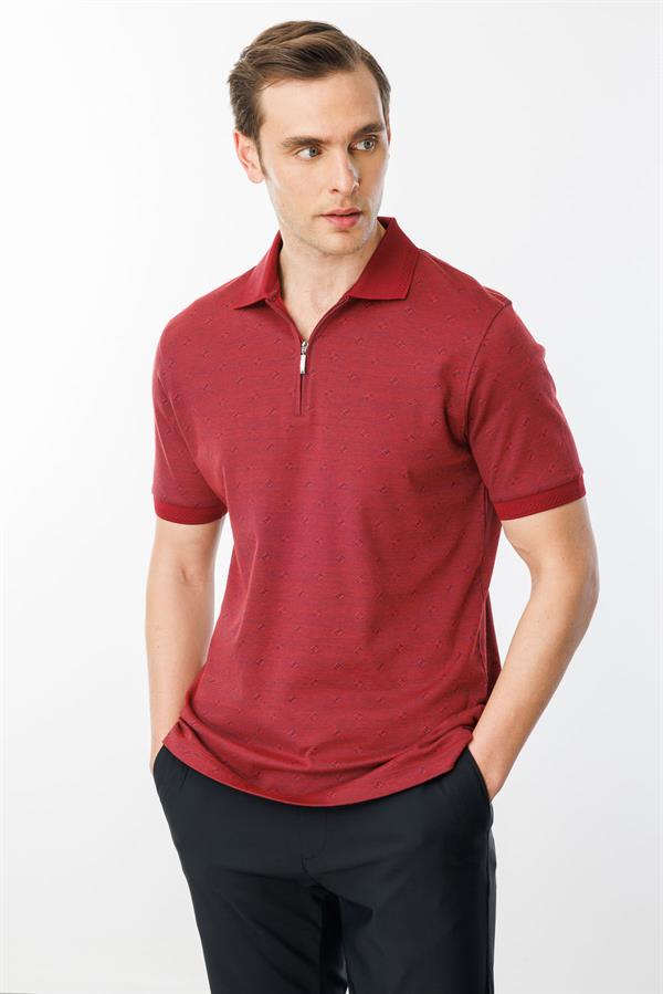 Erkek Fermuarlı T-shirt Bordo
