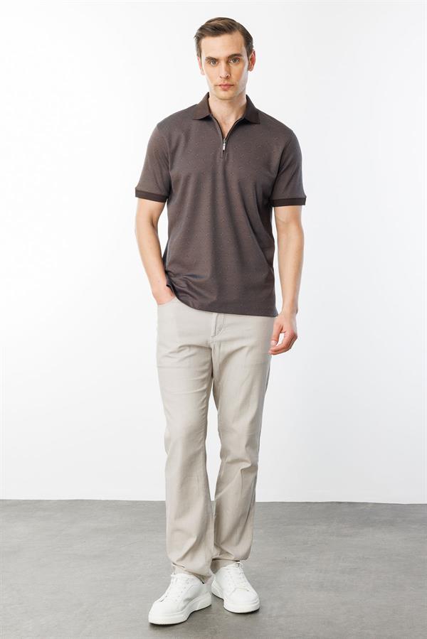 Erkek Fermuarlı T-shirt Kahve