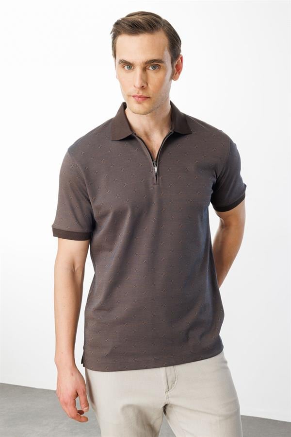 Erkek Fermuarlı T-shirt Kahve