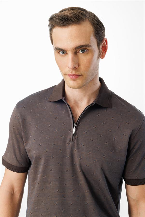 Erkek Fermuarlı T-shirt Kahve