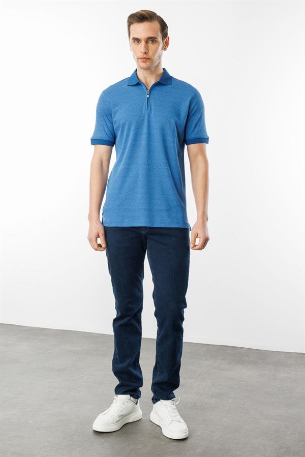 Erkek Fermuarlı T-shirt Saks