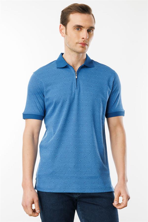 Erkek Fermuarlı T-shirt Saks