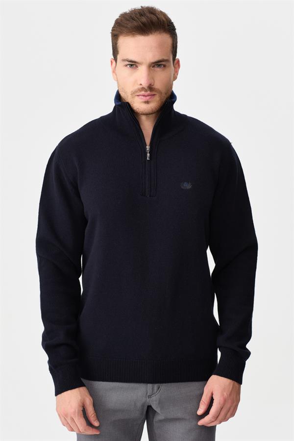 Мужской классический шерстяной свитер с вырезом на молнии НОВЫЙ СВЕТЛО-СИНИЙ