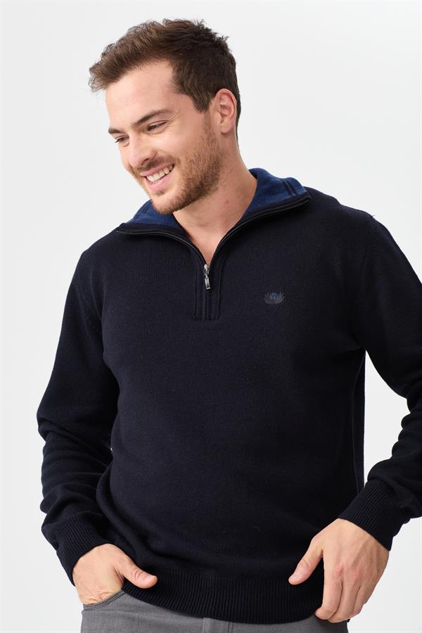 Мужской классический шерстяной свитер с вырезом на молнии НОВЫЙ СВЕТЛО-СИНИЙ