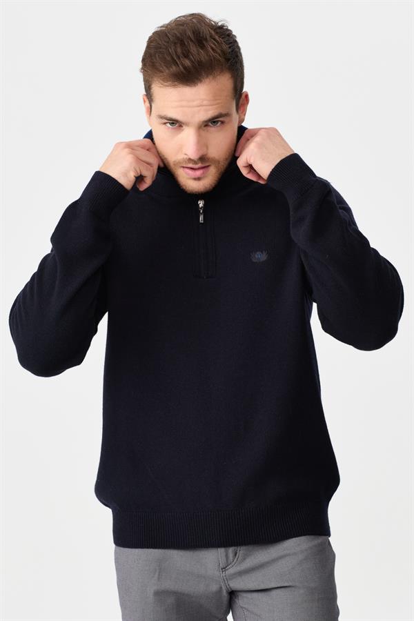 Мужской классический шерстяной свитер с вырезом на молнии НОВЫЙ СВЕТЛО-СИНИЙ