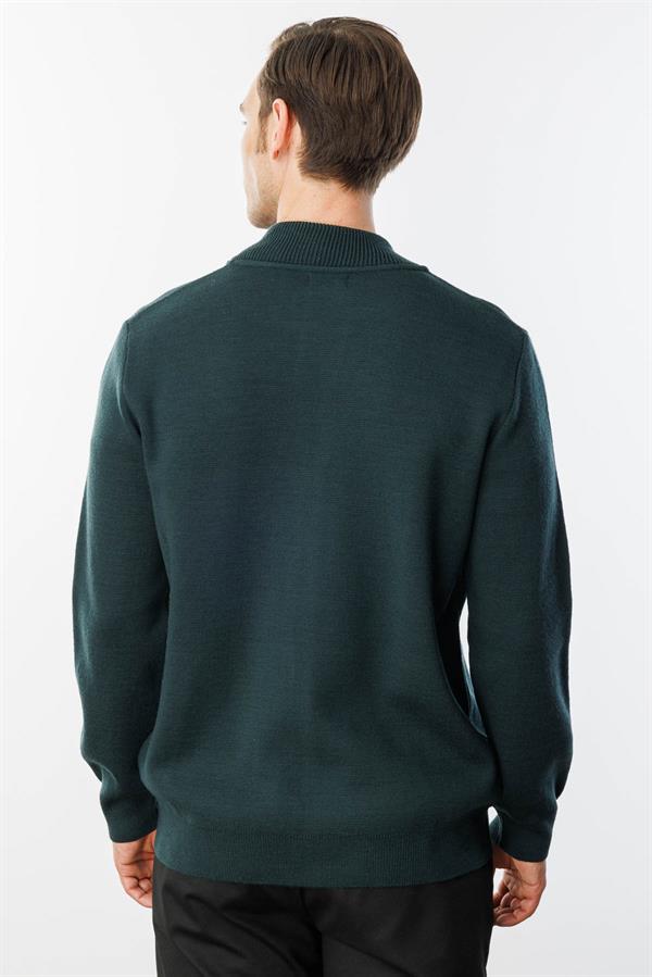 Мужская вязаная трикотажная куртка с воротником судьи зеленая