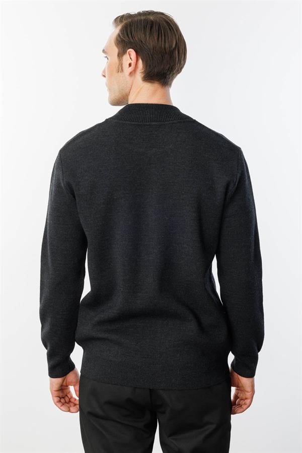 Erkek Hakim Yaka Çelik Örgü Triko Yün Ceket K.Füme