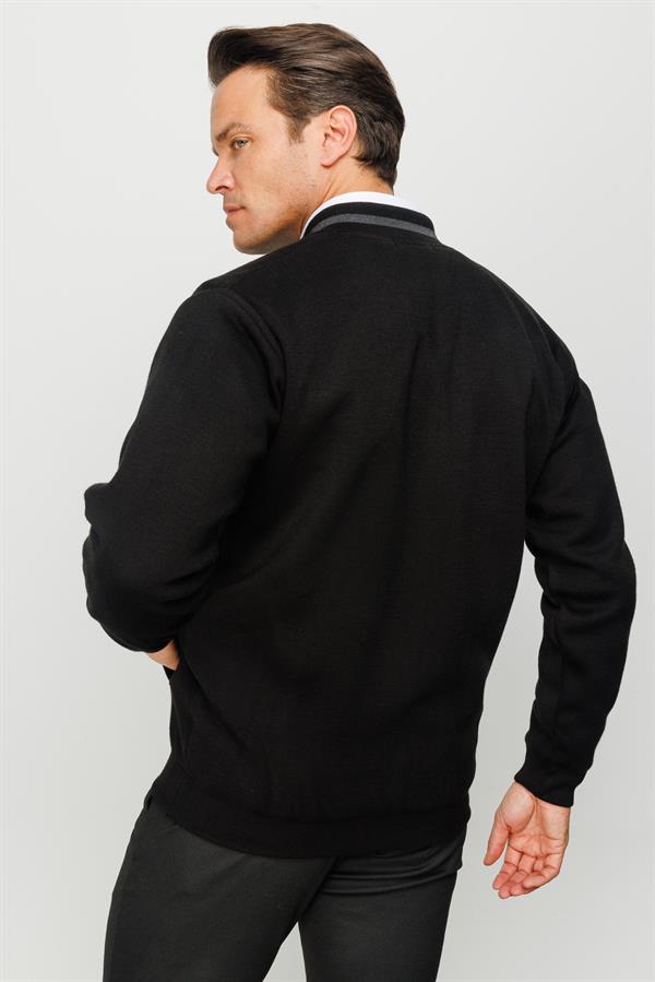 Мужская шерстяная трикотажная куртка с воротником стойкой черная