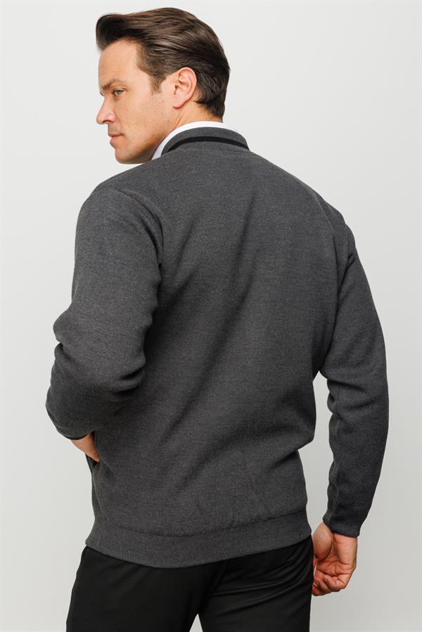 Мужская шерстяная трикотажная куртка с воротником стойкой серая