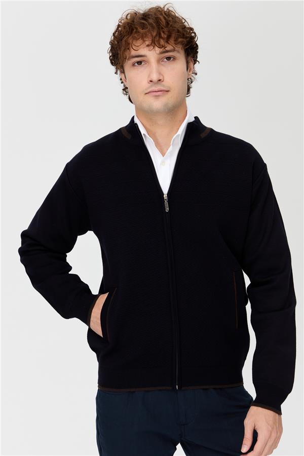 Мужская трикотажная шерстяная куртка темно-синий