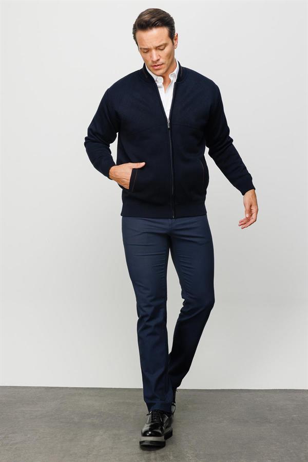 Мужская шерстяная трикотажная куртка с воротником стойкой темно синяя
