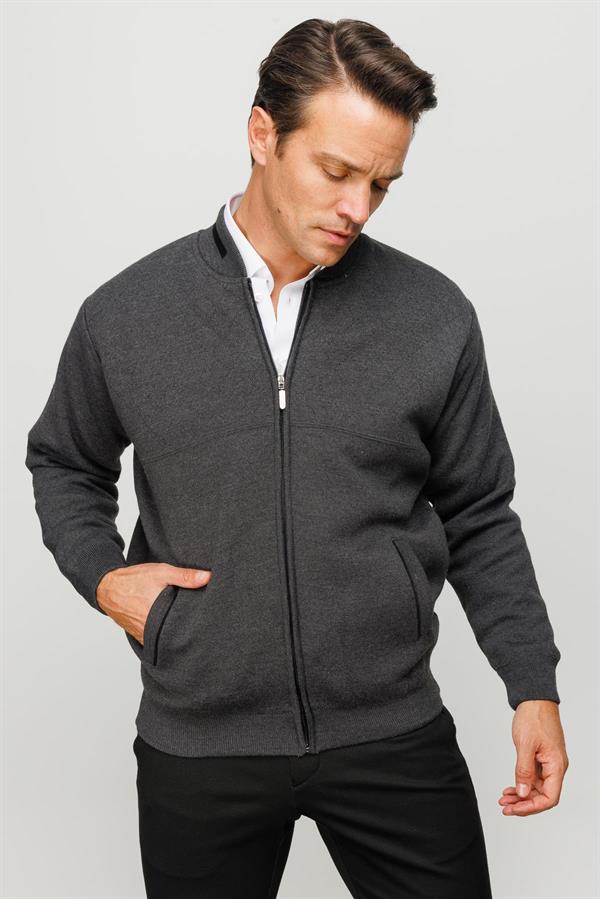 Мужская шерстяная трикотажная куртка с воротником стойкой серая