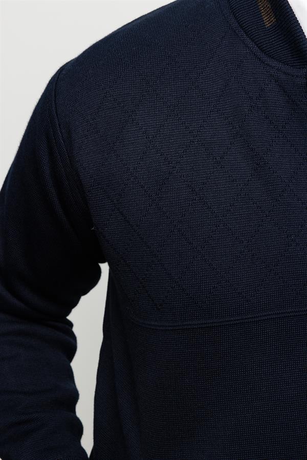 Мужская шерстяная трикотажная куртка с воротником стойкой темно синяя