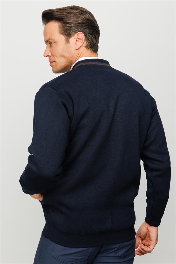 Мужская шерстяная трикотажная куртка с воротником стойкой темно синяя