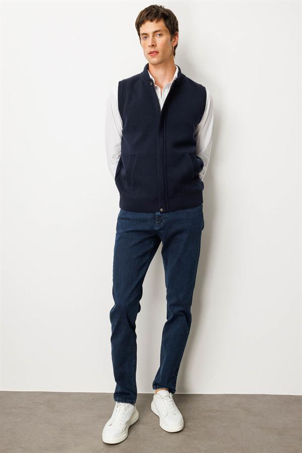 Erkek Hakim Yaka Çelik Örgü Yün Yelek K.Lacivert