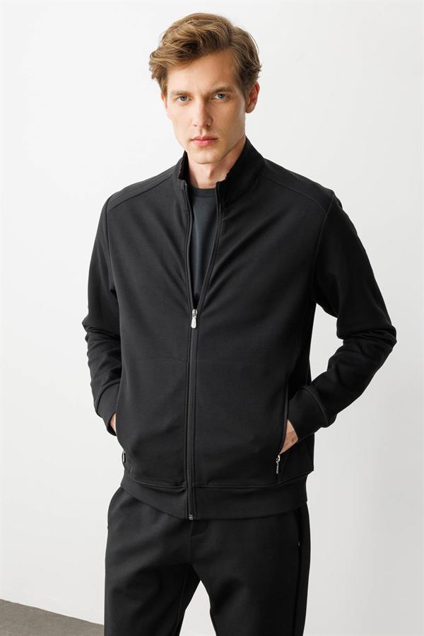 Erkek Hakim Yaka Eşofman Üstü Siyah