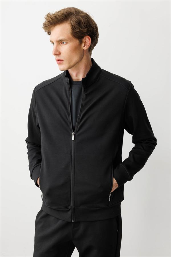 Erkek Hakim Yaka Eşofman Üstü Siyah