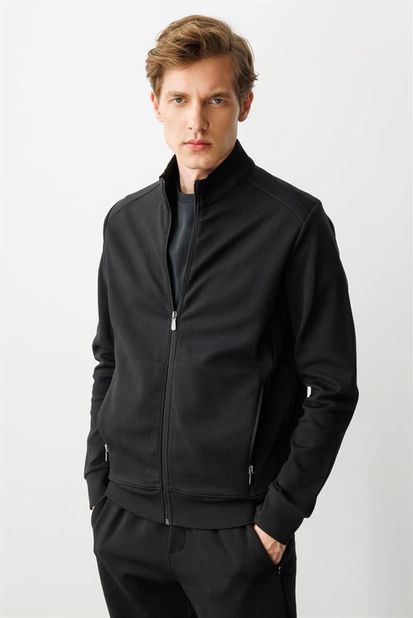 Erkek Hakim Yaka Eşofman Üstü Siyah