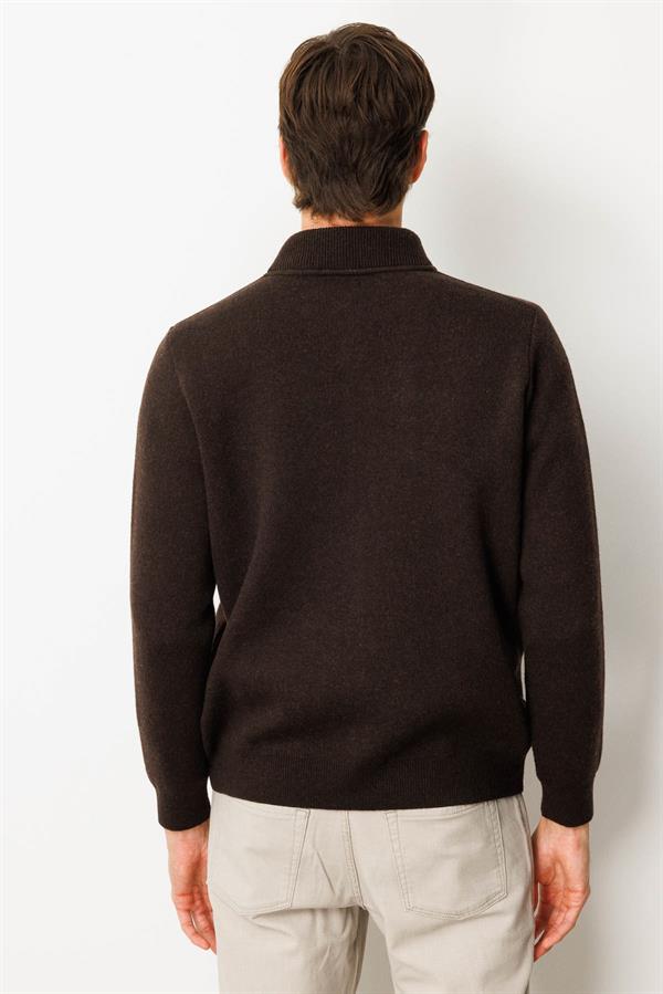 Erkek Hakim Yaka Göğsü ve Cebi Keçe Triko Mont K.Kahve