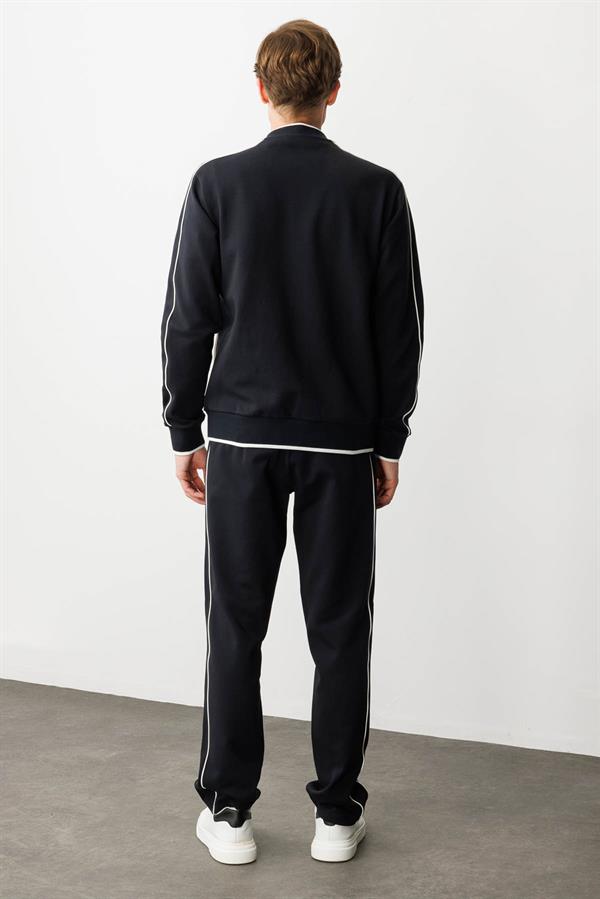 Erkek Hakim Yaka Kol Ucu ve Eteği Çizgili Eşofman Üstü K.Lacivert