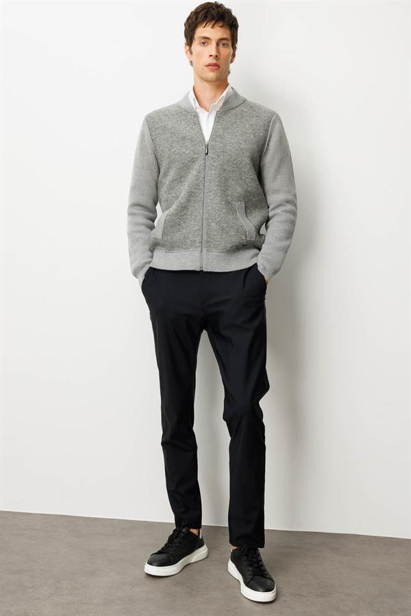 Erkek Hakim Yaka Önü Keçe Triko Mont Füme