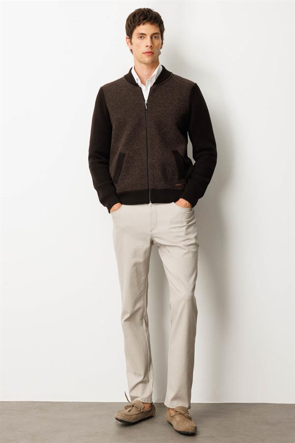 Erkek Hakim Yaka Önü Keçe Triko Mont K.Kahve