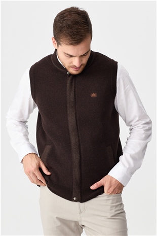 Mens Judge Collar Jacquard Zippered Vest Dark Brown