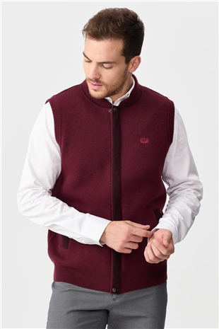 Mens Judge Collar Jacquard Zippered Vest Burgundy