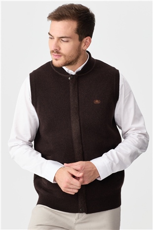 Mens Judge Collar Jacquard Zippered Vest Dark Brown