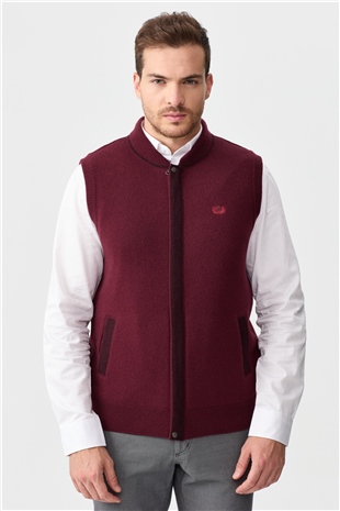 Mens Judge Collar Jacquard Zippered Vest Burgundy
