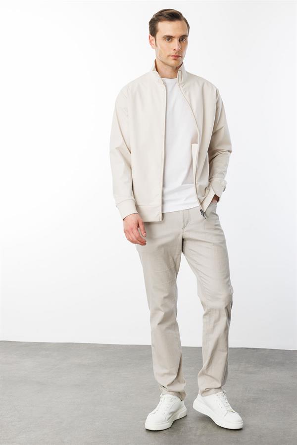 Erkek Hakim Yaka Yan Cepli Mont Krem