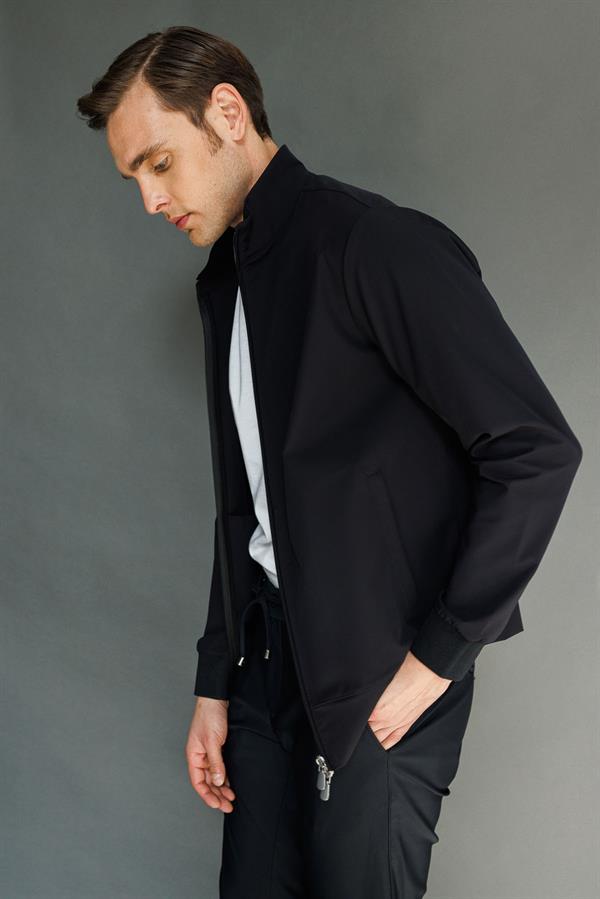 Erkek Hakim Yaka Yan Cepli Mont Siyah