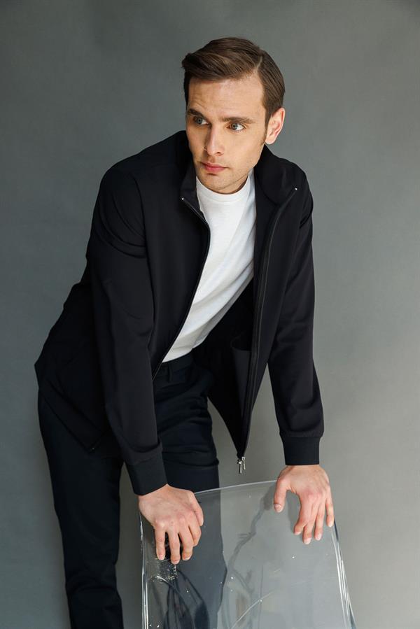 Erkek Hakim Yaka Yan Cepli Mont Siyah