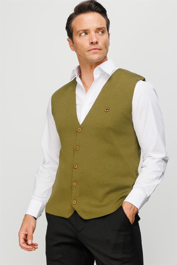 Мужской трикотажный тонкий жилет цвета хаки