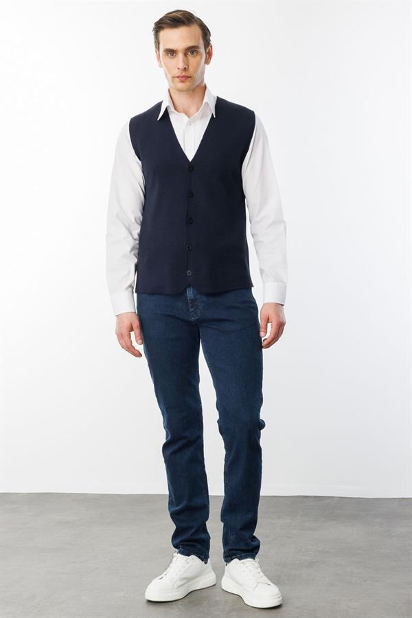 Мужской тонкий трикотажный жилет темно синий