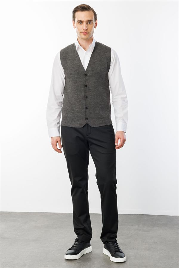 Erkek İnce Triko Düz Yelek K.Füme