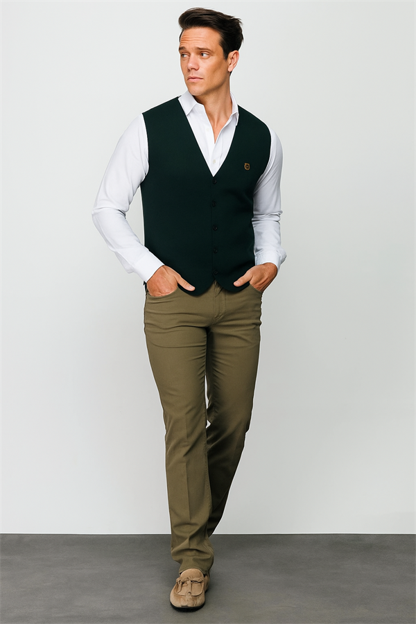 Erkek İnce Triko Düz Yelek Nefti