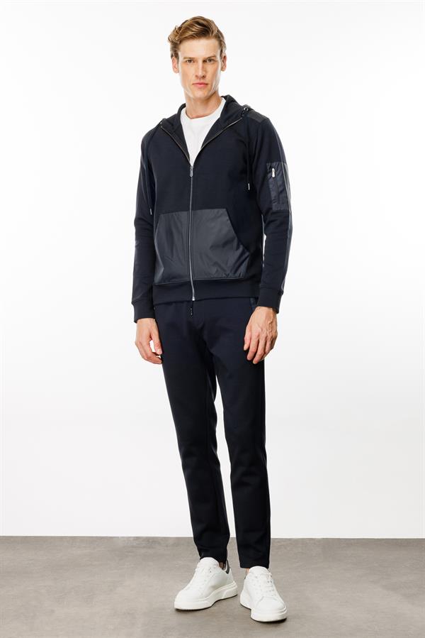 Erkek Kapüşonlu Kanguru Cepli Eşofman Üstü Lacivert