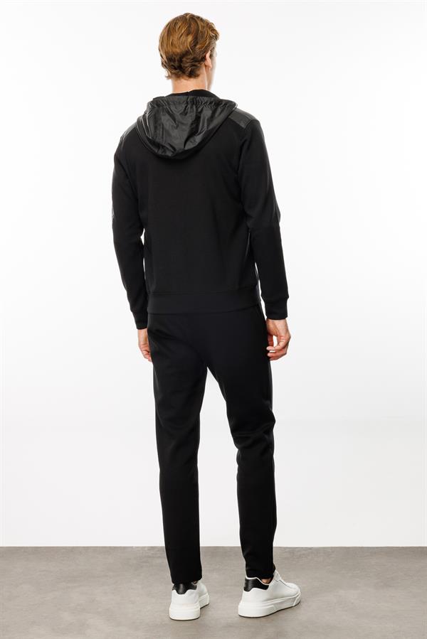 Erkek Kapüşonlu Kanguru Cepli Eşofman Üstü Siyah